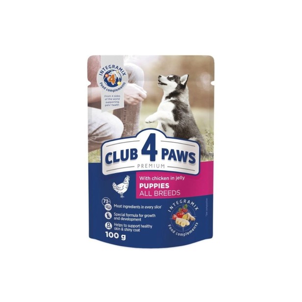 CLUB 4 PAWS Premium mokra karma dla szczeniąt z kurczakiem w galarecie 100 g