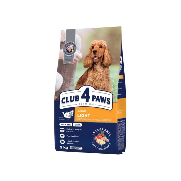 CLUB 4 PAWS „Light” sucha karma dla psa średnich i dużych ras - indyk 5 kg