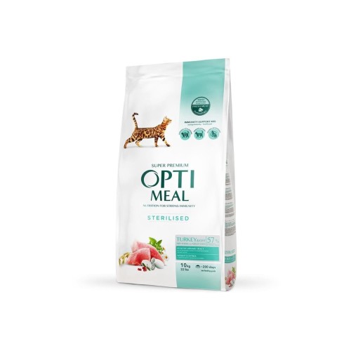 OPTIMEAL „Sterilised” Super Premium pełnoporcjowa sucha karma dla kotów – indyk i owies 10 kg