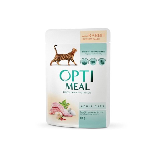OPTIMEAL Super Premium mokra karma dla kota – królik w białym sosie 85 g