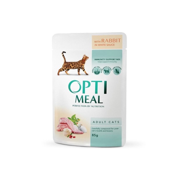 OPTIMEAL Super Premium mokra karma dla kota – królik w białym sosie 85 g