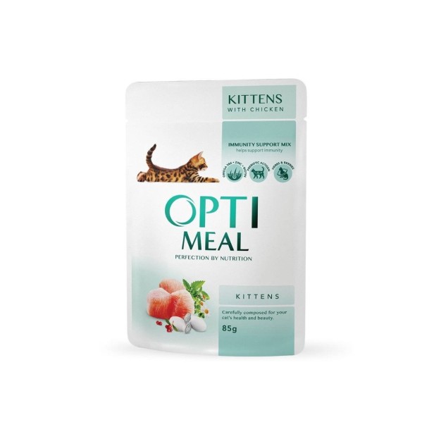 OPTIMEAL Super Premium pełnoporcjowa mokra karma dla kociąt – kurczak 85 g