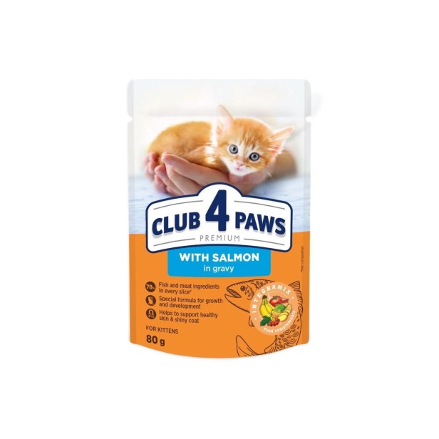 CLUB 4 PAWS Premium mokra karma dla kociąt z łososiem w sosie 80 g
