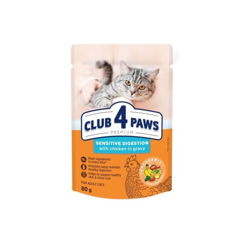 CLUB 4 PAWS „Sensitive digestion” mokra karma dla kotów - kurczak w sosie 80 g