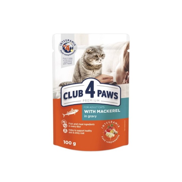 CLUB 4 PAWS Premium mokra karma dla kotów z makrelą w sosie 100 g