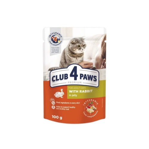 CLUB 4 PAWS Premium mokra karma dla kotów z królikiem w galarecie 100 g