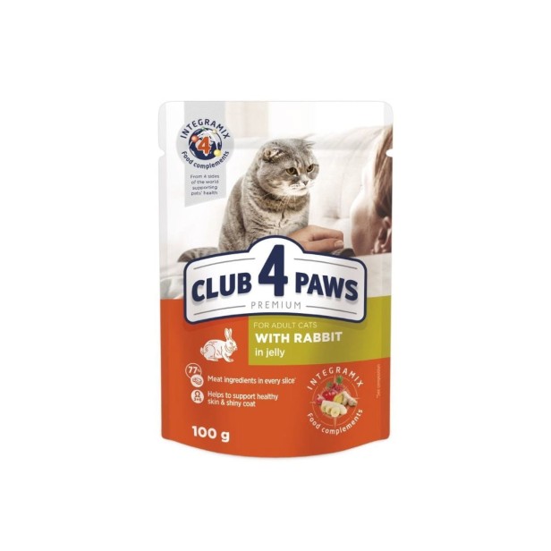 CLUB 4 PAWS Premium mokra karma dla kotów z królikiem w galarecie 100 g
