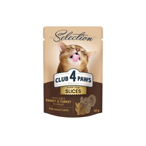 CLUB 4 PAWS Premium Selection mokra karma dla kotów - królik i indyk 80 g