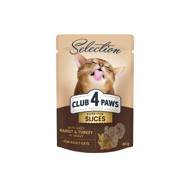 CLUB 4 PAWS Premium Selection mokra karma dla kotów - królik i indyk 80 g