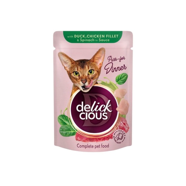 Delickcious mokra karma dla kota - Filet z Kaczki i Kurczaka ze szpinakiem 85g