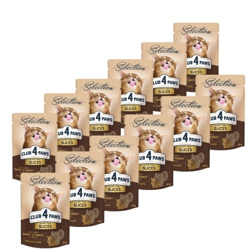 CLUB 4 PAWS Premium Selection mokra karma dla kotów - królik i indyk 12x80 g