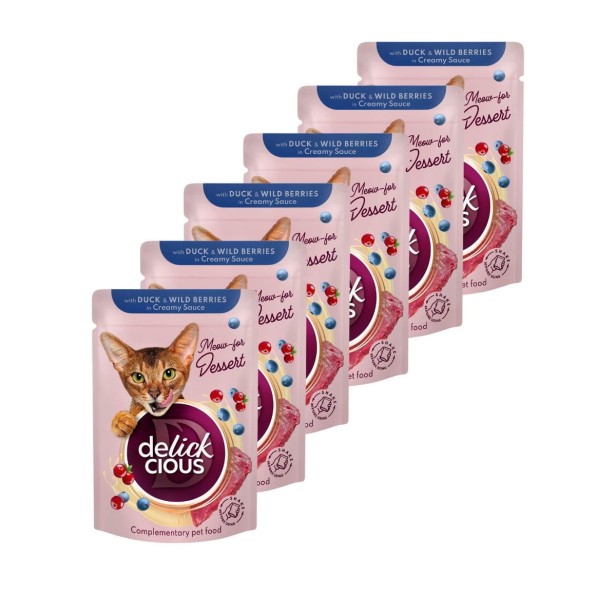 Mokra karma dla kota 6x80g z płatkami z kaczką i dzikimi jagodami Delickcious