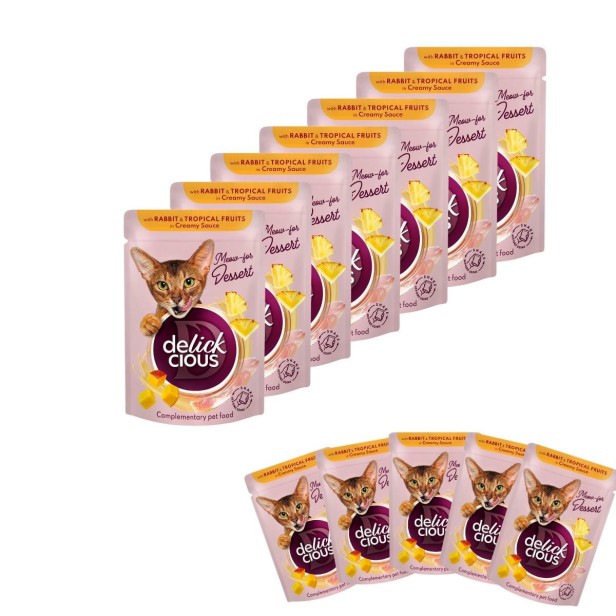 Mokra karma dla kota 12x80g z płatkami z królikiem i owocami tropikalnymi Delickcious