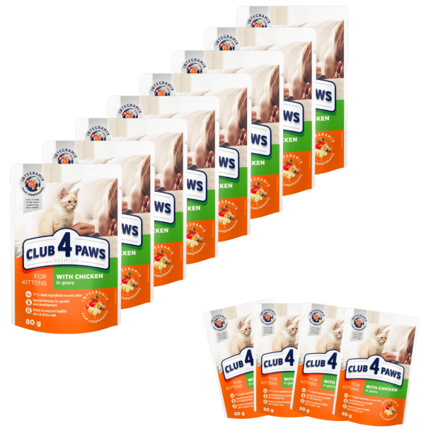 Mokra karma dla kociąt 24x80g z kurczakiem w sosie Club 4 Paws