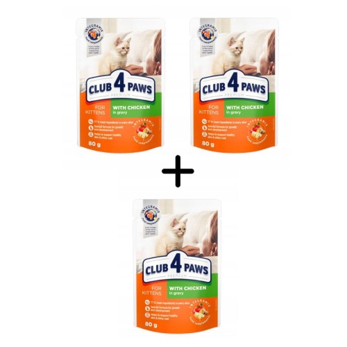 Mokra karma dla kociąt 72x80g z kurczakiem w sosie Club 4 Paws