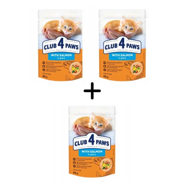 Mokra karma dla kociąt 72x80g z łososiem w sosie Club 4 Paws