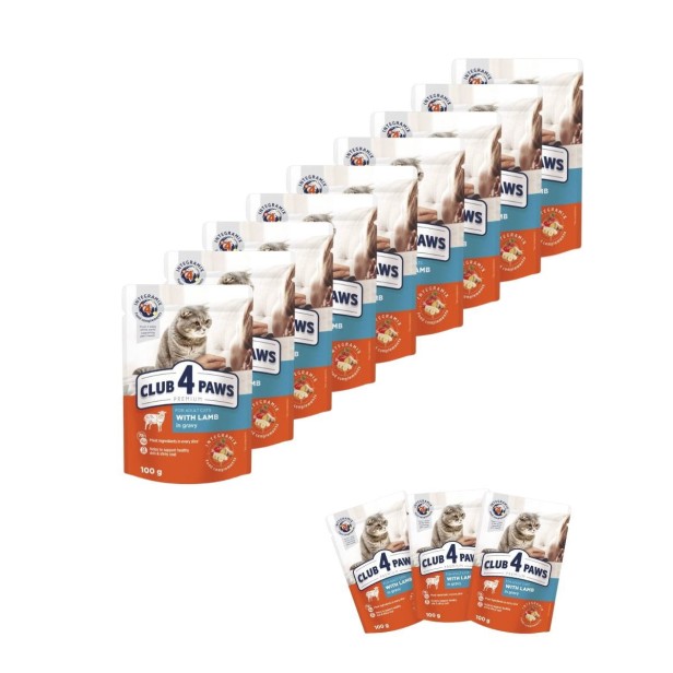 Mokra karma dla kotów 24x100g z jagnięciną w sosie Club 4 Paws