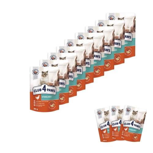 Mokra karma dla sterylizowanych kotów 24x80g z kurczakiem w galaretce Club 4 Paws