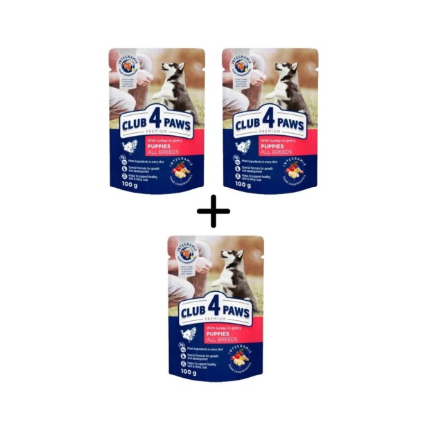 Mokra karma dla szczeniąt 72x100g z indykiem w sosie Club 4 Paws