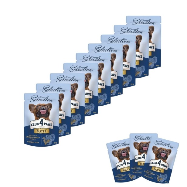 Mokra karma dla psów małych ras 12x85g z kaczką i indykiem w sosie Club 4 Paws