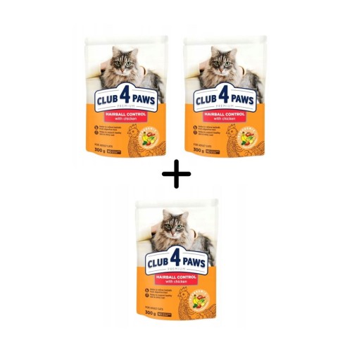 Sucha karma dla kotów 3x300g Club 4 Paws „Hairball control”