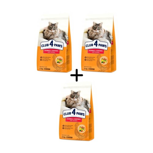 Sucha karma dla kotów 3x2kg Club 4 Paws „Hairball control”
