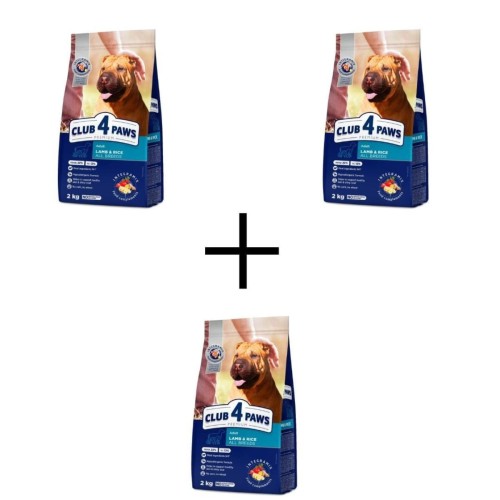 Sucha karma dla psów 3x2kg z jagnięciną i ryżem Club 4 Paws