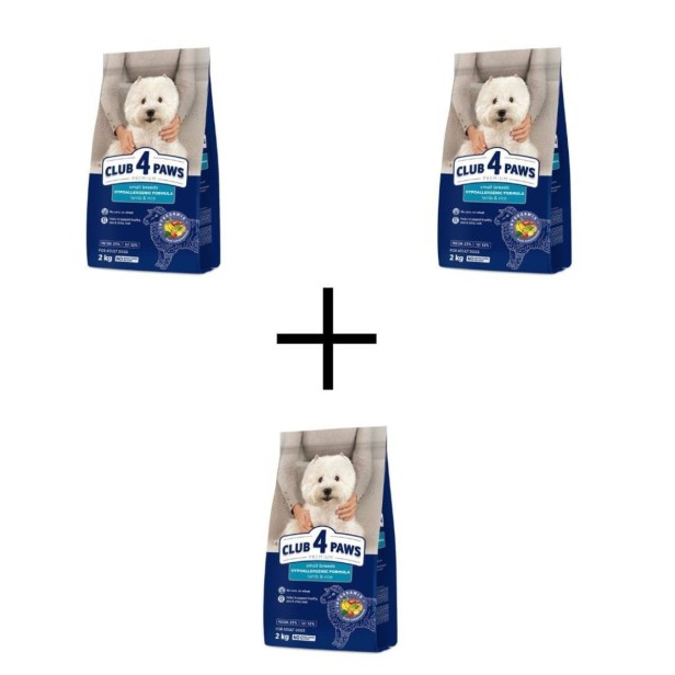 Sucha karma dla psów małych ras 3x2kg z jagnięciną i ryżem Club 4 Paws