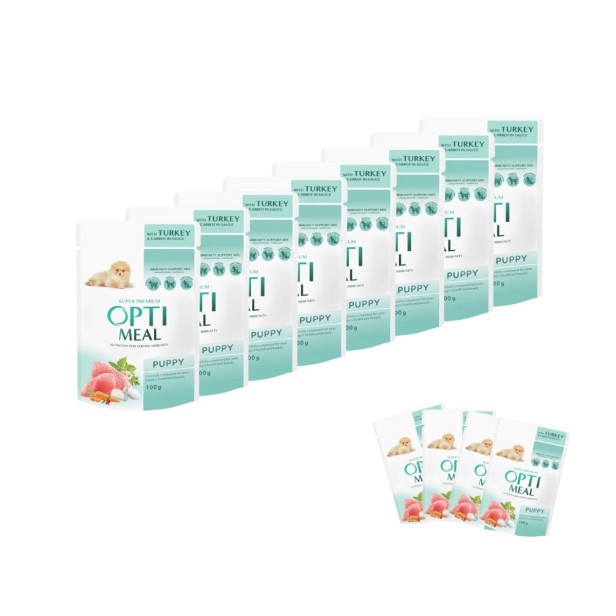 Mokra karma dla szczeniąt 12x100g z indykiem i marchewką OPTIMEAL