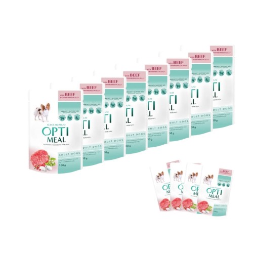 Mokra karma dla psów 12x100g z wołowiną i żurawiną OPTIMEAL