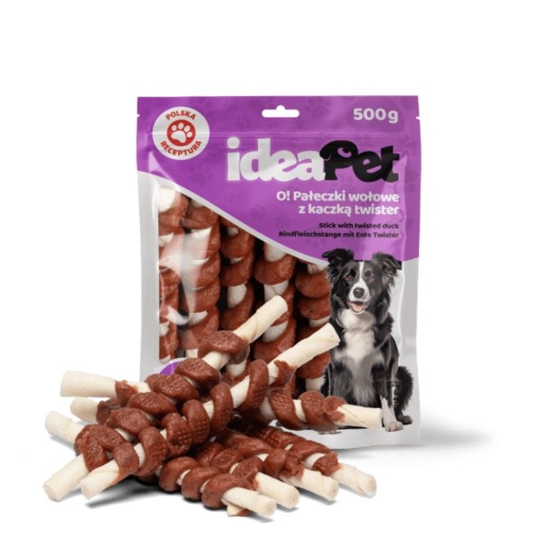 ideaPet O! Pałeczki wołowe z kaczką twister 500g