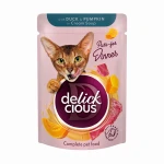 Mokra karma dla kota paski z kaczką i dynią w zupie 85g Delickcious