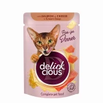 Mokra karma dla kota paski z łososiem i serem w zupie 85g Delickcious