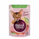 Mokra karma dla kota z jagnięciną, kurczakiem i zieloną fasolką w galaretce 85g Delickcious