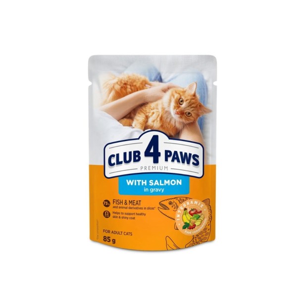 Mokra karma dla kotów z łososiem w sosie 85g CLUB 4 PAWS Premium