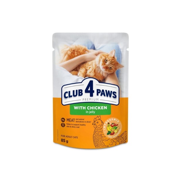 Mokra karma dla kotów z kurczakiem w galarecie 85 g CLUB 4 PAWS Premium