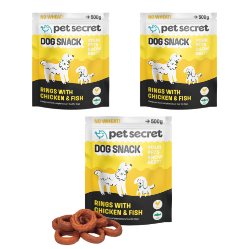 Pierścienie z kurczakiem i rybą 3x500g, przysmak dla psa Pet Secret