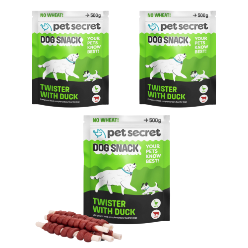 Twister z kaczką 3x500g, przysmak dla psa Pet Secret