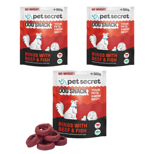 Pierścienie z wołowiną i rybą 3x500g, przysmak dla psa Pet Secret