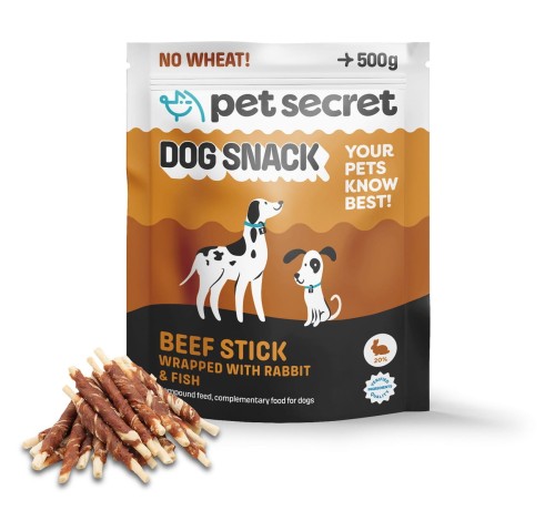 Pałeczki wołowe z królikiem i rybą 3x500g, przysmak dla psa Pet Secret