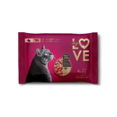 Karma w saszetkach dla kotów z królikiem i wołowiną 4x85g My Love