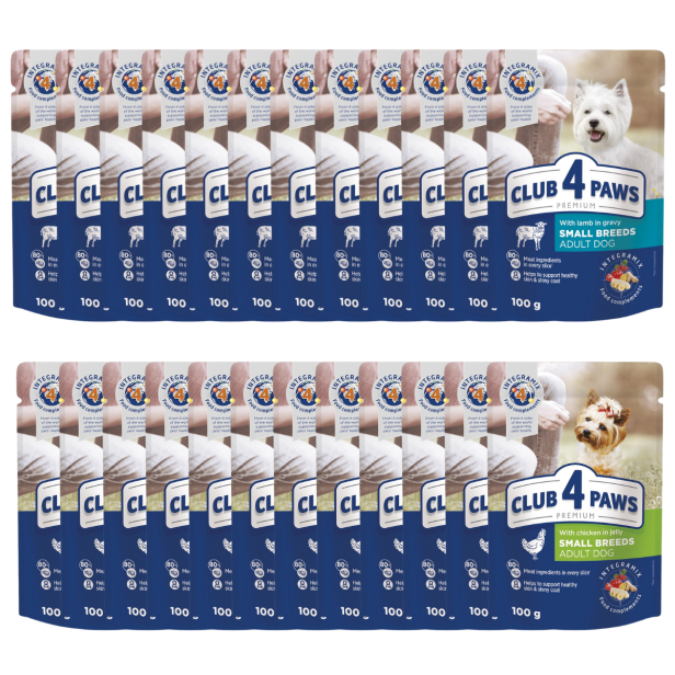 Mokra karma dla psów małych ras 24x100g z kurczakiem i jagnięciną MIX Club 4 Paws