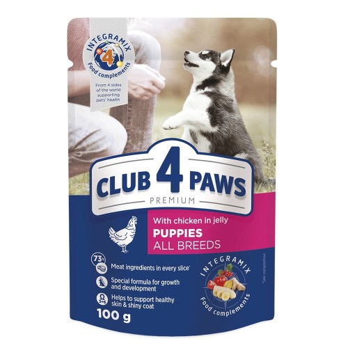 Mokra karma dla szczeniąt 24x100g z kurczakiem i indykiem MIX Club 4 Paws
