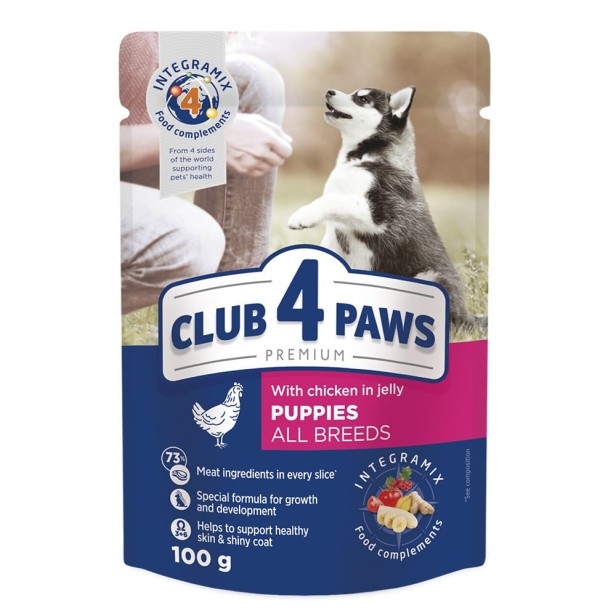 Mokra karma dla szczeniąt 24x100g z kurczakiem i indykiem MIX Club 4 Paws