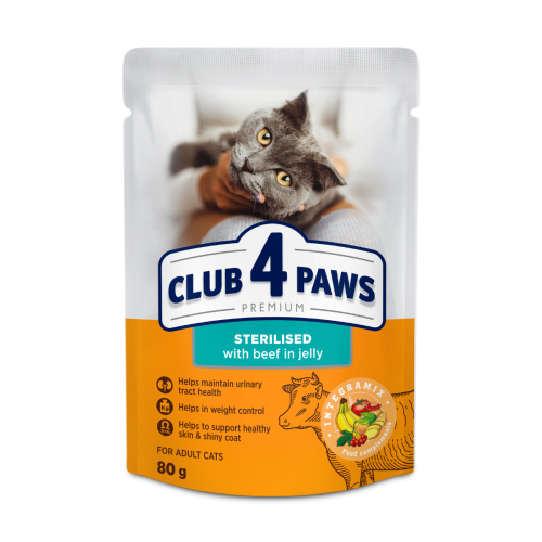 Mokra karma dla kotów sterylizowanych i kastrowanych z wołowiną 80g Club 4 Paws Premium