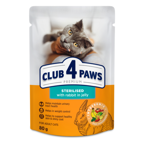 Mokra karma dla kotów sterylizowanych i kastrowanych z królikiem w galarecie 80g Club 4 Paws Premium
