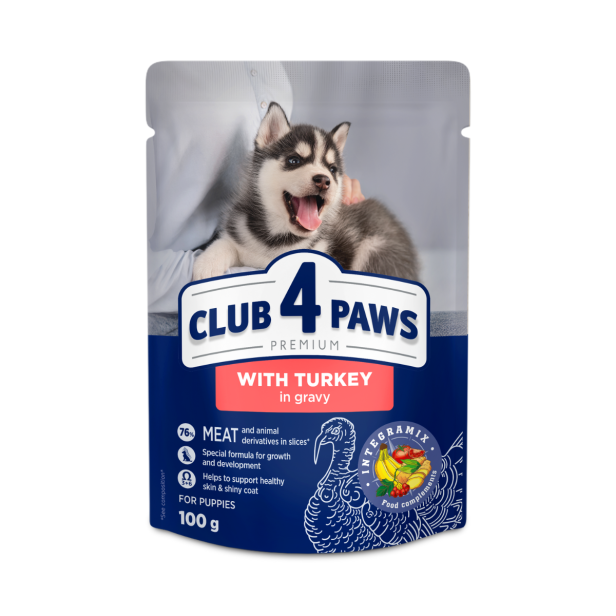 Mokra karma dla szczeniąt z indykiem w sosie 100g Club 4 Paws Premium