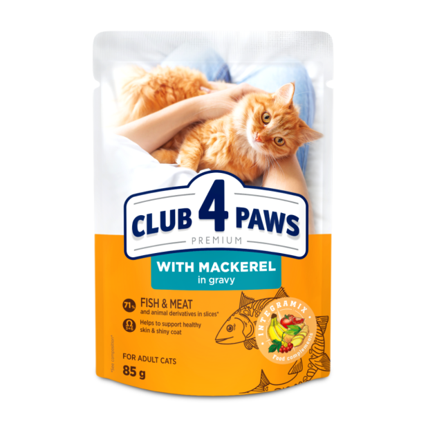 Mokra karma dla kotów z makrelą w sosie 85g Club 4 Paws Premium