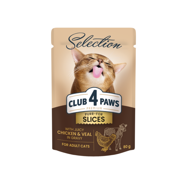 Mokra karma dla kotów z kurczakiem i cielęciną w sosie 80g Club 4 Paws Selection