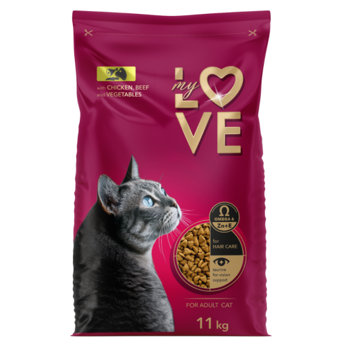 Sucha karma dla kotów dorosłych z kurczakiem, wołowiną i warzywami 11kg My Love